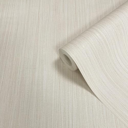 SOPHIE LAURENCE Plain Cream Wallpaper Textured White Metallic Shimmer Stripe Living Room Hall