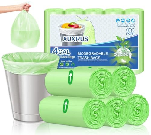XUXRUS Bolsas De Basura 15L Antifugas Y Antidesgarro, 100 Uds, Verdes | Resistentes y Antifugas, en 5 Rollos de 50x55cm, para Baño, Dormitorio y Oficina