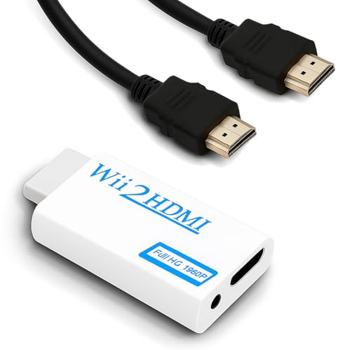 kwinfei Wii to HDMI Adapter with 1.5m HDMI Cable, Wii HDMI Adapter Converter Supports 1080p 720p Video Audio Output, 3.5mm Jack, Plug and Play Wii Adapter to HDMI for Modern TV