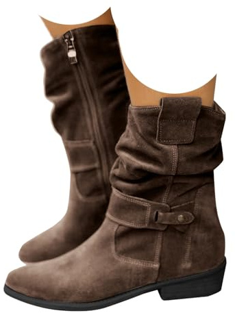 Xbemkste cowboystövlar dam ankelstövlar mocka blockklack sidodragkedja västerländska stövlar slouchy stövlar eleganta ankelstövlar korta stövlar vinterskor, kaffe, 37.5 EU