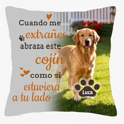 SunHurry Almohada Decorativa Personalizada con Mensaje en Español, Regalo Conmemorativo para Perros, Cojín de Recuerdo para Pérdida de Mascota