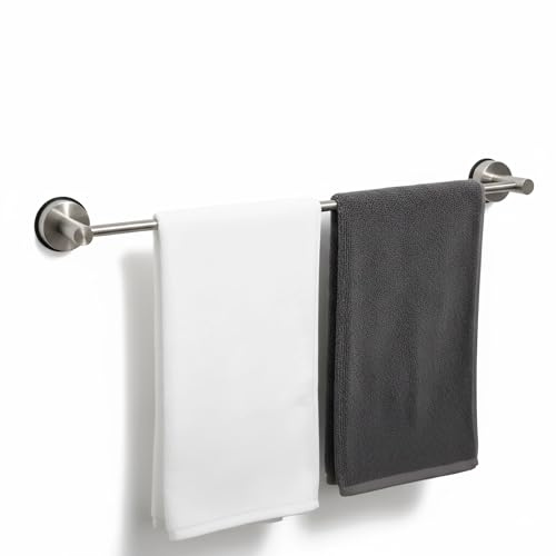 Suction Cup Towel Bar 17-28 Inch Adjustable Retractable Stainless Steel Towel Rack for Bathroom, RV & Renters - No Drill Heavy Duty Wall Mounted Holder, Removable for Glass & Tile (1, Silver)
