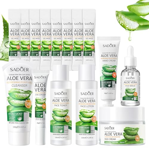 Aloe Vera Hautpflege Set 27 Stück, Aloe Vera Gesichtspflege Set | Beauty set Frauen mit Cleanser, Toner, Serum, Handcreme, Skincare SeT für Teenager Mädchen Frauen