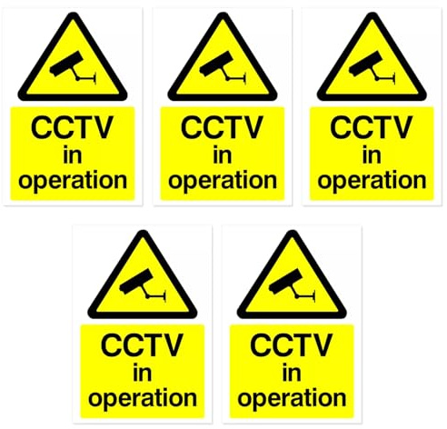 Pack de 5 Adhesivos de CCTV, Señal de Vigilancia en Operación Autoadhesiva 75x100mm, Pegatinas de Advertencia para Uso Interior y Exterior
