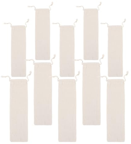 MOBUTOFU Lot de 10 Pochettes pour Couvert en Coton et Lin Réutilisables Cordon, Faciles à Nettoyer, pour Pique-niques et Rangement Pratique