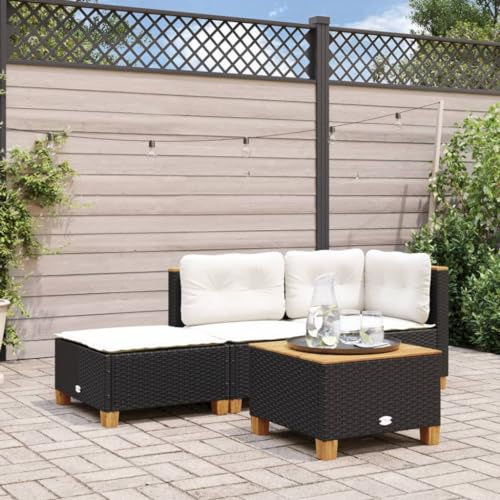 Frdhee Sitzhocker, Garten Fußhocker, Terrassenhocker, Sitzhocker, Barhocker, Gartenhocker mit Kissen Schwarz 63.5x56x32 cm Poly Rattan Für Balkon, Wohnzimmer, Camping, Stabil