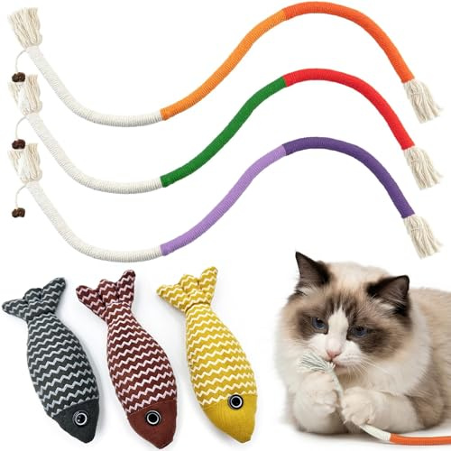 BAHME 6 Pcs katzenspielzeug, Katzenspielzeug Set, Fisch Kicker mit Katzenminze & Knistergeräusch, Weiches Interaktives Spielzeug für Katzen, Selbstbeschäftigung & Intelligenztraining für Alle Rassen