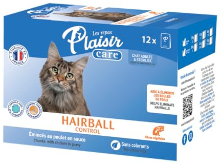 Les Repas Plaisir - Chat stérilisé - Émincés Hairball Control au Poulet - Aliment Humide Complet et équilibré - 24x85g