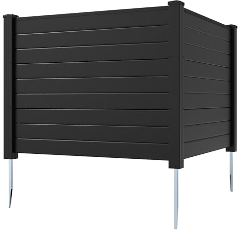 HOMASIS Clôture de Jardin en Plastique 2 Panneaux, Clôture de Confidentialité pour Climatiseur avec Piquets Galvanisés, Brise-Vue Décoratif pour Poubelles Cour (Noir, 122 x 95 cm)