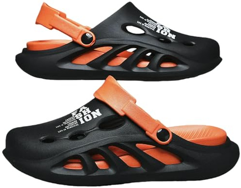Gyios Ciabatte Uomo Sandali da All'aperto Pantofole Spiaggia Comodi Zoccoli con Suola Morbida E Spessa Scarpe Casual Giardino Uomo-Arancio Nero-44-45