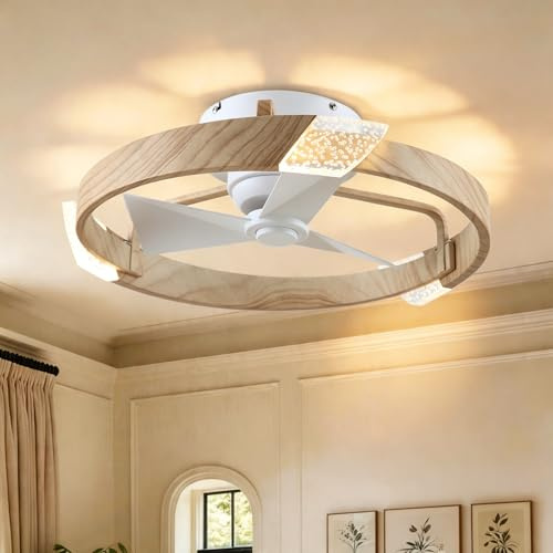 Parrot Uncle De 50cm Ventilador De Techo Con Luz Y Mando a Distancia, Ventilador Reversible, Luz LED De Techo, 3 Temperaturas De Color, 6 Velocidades, Temporizador, Silencioso, Para El Dormitorio