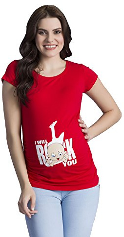 I Will Rock You – roligt roligt roligt sött mammamode med motiv mammaskjorta för graviditet t-shirt graviditetsskjorta, kortärmad, röd, M