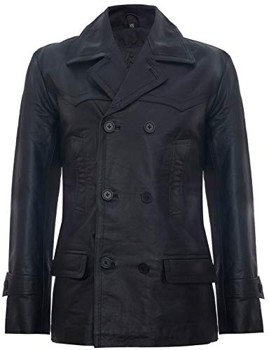 Infinity Leather Uomo Tedesco Navale Dr Who Mucca Nascondi Pea Cappotto in Pelle