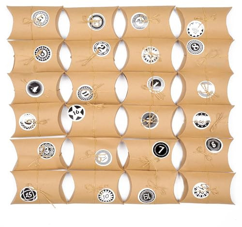 EKKONG Adventskalender zum Befüllen, 24 Adventskalender Kraftpapier Tüten mit 24 Zahlenaufklebern für Weihnachten zum Basteln und Verzieren, Weihnachts-Geschenktüte zum DIY