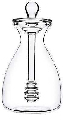 Alacritua - Barattolo in vetro per miele, 500 ml, in vetro trasparente, per marmellata, dispenser per miele, con vasetto per miele fatto a mano, coperchio e asta di miscelazione integrata