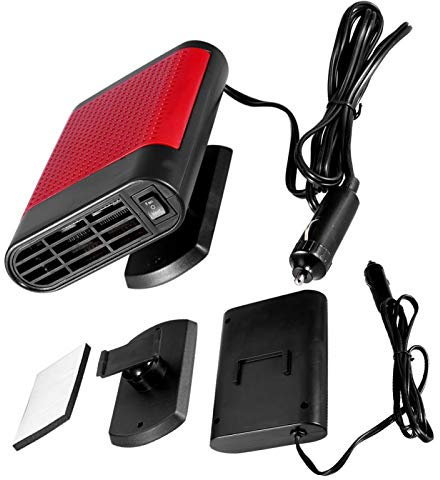 Dégivreur de vitres, désembueur de vitres, voiture 12V chauffe-vitres électrique portatif chauffage sèche-linge pare-brise ventilateur dégivreur désembuage(rouge)