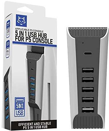 G-Dreamer HS-PS5027 5-in-1 USB-Hub für PS5-Konsole – 4 USB-Datenübertragungsanschlüsse, 1 USB-Ladeanschluss, 1 Typ-C3.1-Anschluss