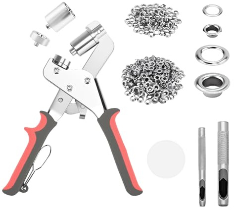 Ösenzange mit 350 Ösen Set (Ø10mm & 6mm) - Ösenzange für Planen mit 2 Austauschbare Osenzangekopf und Ösen Werkzeug, Ösenstanze Magnetische Ösenpresse für Banner Zelte Karton