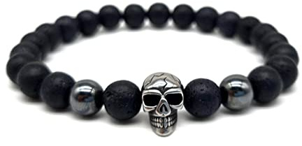NAHLE | Totenkopf Armband | Lavastein Hämatit Skull | handgemachtes Perlenarmband | mit edler Schmuckschachtel