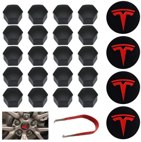 Set Coprimozzo e Copridadi Ruota Magic Select, compatibile con TESLA Model 3 Car. Kit Coprimozzo e Tappi Dadi Ruota Cerchione. (4 coprimozzi + 20 pezzi di cappuccio dado ruota)