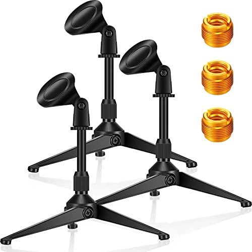 3 Stück Desktop-Mikrofonständer, tragbares, faltbares Stativ mit Mikrofon-Clip-Halter, verstellbare Höhe, Tisch, Mikrofonständer, 5/8 Zoll Stecker auf 3/8 Zoll für dynamische Aufnahmen, Podcast
