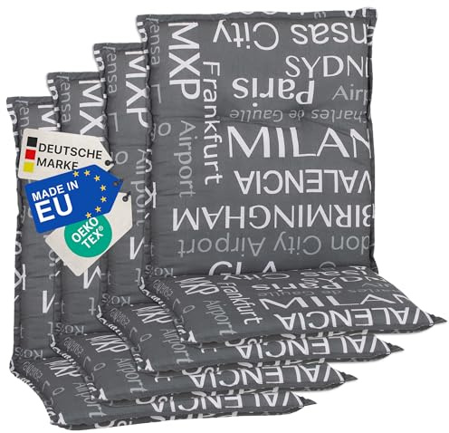 NYVI Gartenstuhl Auflagen Niedriglehner 4er Set Barcelona - UV-Beständig, Atmungsaktiv, Strapazierfähig - Niedriglehnerauflagen Sitzkissen Outdoor - Sitzauflagen für Gartenstühle 100x50cm Städtenamen