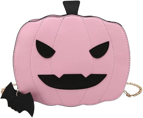 Crossbody -Tasche for Frauen, Frauenumhängenden Taschen, Kürbis -Umhängetasche Halloween Chain Crossbody -Tasche for Frauen Pu Lederpfleger Neuheit Teufel Handtasche mit Fledermausanhänger Gold