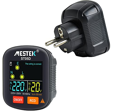 Hancaner Steckdosentester mit RCD-Prüfung und LCD-Voltage-Display, Kontrollleuchten-Anzeige, FI Test, 30-350V/50-60Hz digitaler Steckdosenprüfer mit Farbdisplay