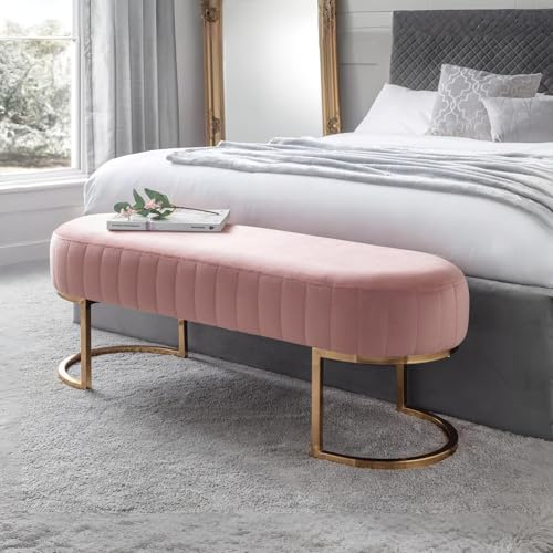 Julian Bowen Harrogate Dining Bench for 2, Velvet, Pink - H42 x W118cm