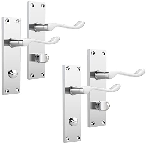Probrico 2 Pack Chrome Door Handle Locks, Internal Privacy Door Lock on Backplate 154mm×40mm, Interior Bathroom Door Handle with Lock