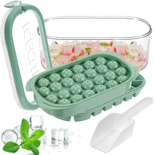 UKPALO 4-in-1-Eiswürfelform, Eiswürfelform für Gefrierschrank mit Deckel und Mülleimer, 2 Schalen mit 54 kleinen Eiswürfeln für Getränke und Cocktails, Silikon-Eiskugelform für Gefrierschrank mit 1