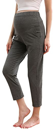 ZUMIY Pantaloni da salotto premaman Pantaloni da gravidanza sopra la pancia Elastico Activewear, pantaloni della tuta premaman con tasche, Grigio, Large Più