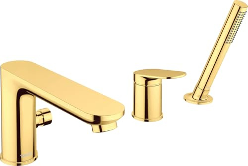 Duravit Wave 3-Loch Wannenarmatur, Einhebel-Wannenmischer mit Keramikmischsystem, Badewannenarmatur, Gold Poliert
