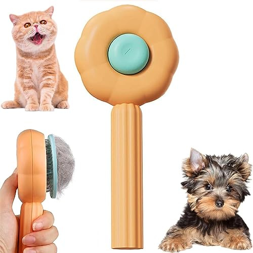 BNFGD 1Pcs Pet Combing Brush, Cat & Dog Brush with Hair Removal Button, Artifact for Stroking Pets - Orange