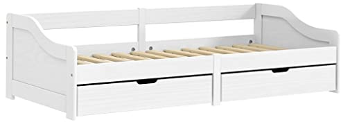 vidaXL Tagesbett, Gästebett mit 2 Schubladen, Sofabett Holzbett Latten-Design, Bettgestell Schlafsofa für Schlafzimmer Wohnzimmer, Weiß 90x200cm Massivholz Kiefer