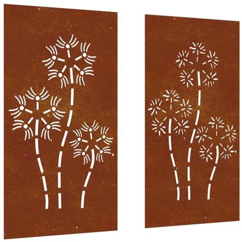 vidaXL 2-tlg. Garten-Wanddeko 105x55 cm Cortenstahl Blumen-Design
