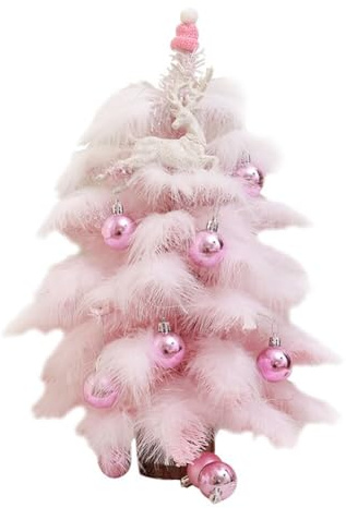 LICHENGTAI Künstlicher Weihnachtsbaum, 45cm Rosa Kleiner Christbaum Tisch Tannenbaum mit Weihnachtskugeln LED Lichterkette, Mini Weihnachten Kunstbaum Weihnachtsdeko für Zuhause Büro Geschäfte