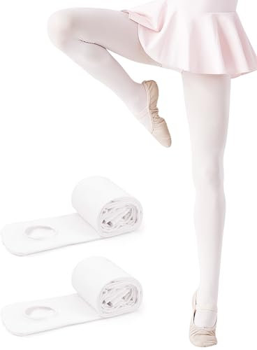 Kiiwah 2 Paar Ballettstrumpfhose für Mädchen Weiß, Ballett Strumpfhose für Mädchen mit Samtstoff, Hohe Elastizität, Kratzfest Tanzstrumpfhose Mädchen für Tanzkurs, Leistung, Schule, Alltag, Party