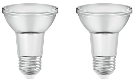 Osram Dimmbare PAR20 LED Reflektorlampe mit E27 Sockel, Warmweiss (2700K), Glas Spot, 5W, Ersatz für 50W-Reflektorlampe, LED SUPERSTAR PAR20, 1 Stück (2er Pack)