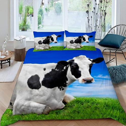 Vaca Lechera Juego De Funda NóRdica 3 Piezas, Juego De Cama Césped Verde Microfibra Transpirable Suave con Funda NóRdica Fundas De Almohada Cama De Bebé NiñOs NiñA