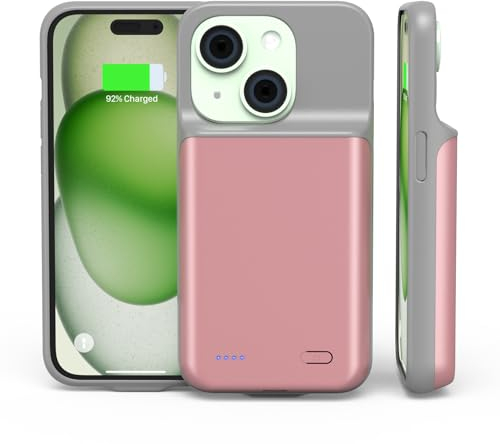 HUAENG Custodia Batteria per iPhone 15 Plus, Custodia Sottile Portatile per Cellulare da 6800mAh, Batteria Ricaricabile Power Bank Caricabatterie Esteso per iPhone 15 Plus [6,7 Pollici] Rosa