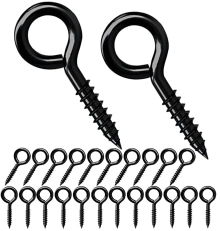 Qrity 20 Pièces Vis à Oeillet 45mm, à Bague Auto-Taraudeuse, Oeillets Ronds, Crochet en Métal Pour Bois, Fixation de Fils, Décoration Intérieure et Extérieure, Noir