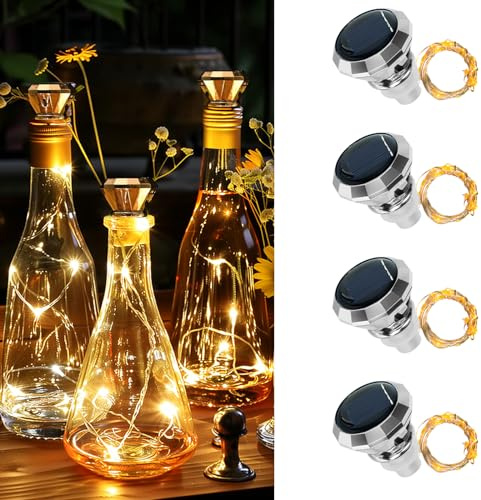 Flaschen Lichterkette, 4 Stück LED Lichterkette Flaschenkorken, 2M 20LED Solar Lichterkette Aussen Für Flaschen DIY Deko
