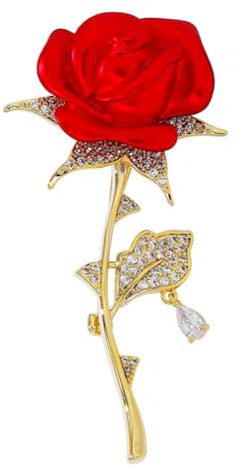 Strass Rote Rose Blume Brosche für Frauen Elegante Blumen Brosche Glänzende Zirkon Blume Revers Pins Hochzeit Party Abzeichen Schmuck
