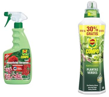 COMPO Insecticida Geranios, Específico para Mariposa de Geranio, 750 ml & Fertilizante de plantas verdes para plantas de interior, balcón y terraza
