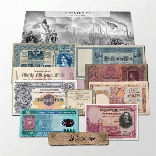 IMPACTO COLECCIONABLES | Collezione di 10 Banconote Antiche Autentiche dal 1792-3 al 2014, 4 Secoli di Storia | Include Certificato di Autenticità – Un Regalo Perfetto per i Collezionisti