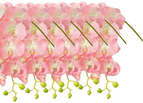 Fiori artificiali, 68,6 cm, fiori artificiali Phalaenopsis 6 pezzi rosa orchidea artificiale stelo piante per la decorazione della casa