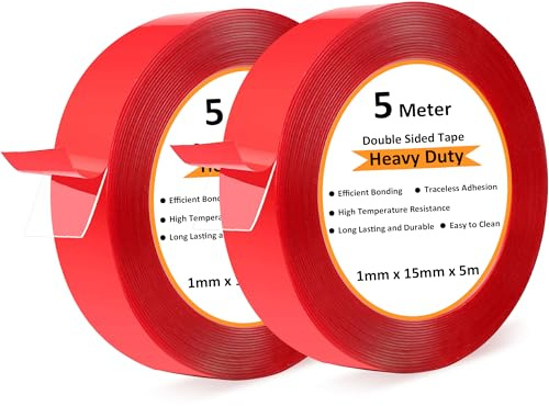 Rusoz Ruban Adhesif Double Face Extra Fort, 2 Rouleaux de Adhésif Double Face Transparent Multifonctionnel étanche Longueur 5m, Largeur 20mm Double Sided Tape pour Murs, Plastique, Métal