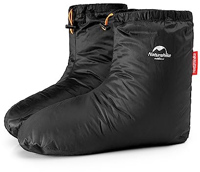 Naturehike Federschuhe warme Daunensocken Outdoor/Indoor wasserdichte Winter Gänsedaunensocken Schlafzimmer Büro rutschfest super warmes Ski Snowboard Reiten（Schwarze S）