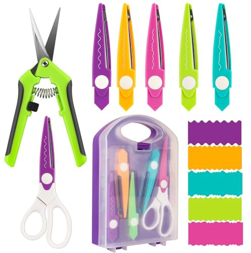 7-teiliges Bastelscheren-Set, dekorative Papierkantenscheren mit Aufbewahrungsbox, 5 Arten, Zick-Zack-Kanten, ideal für DIY-Projekte, Papierkarten, Fotos, Sammelalben, Büro, Schule, Zuhause, Handbuch
